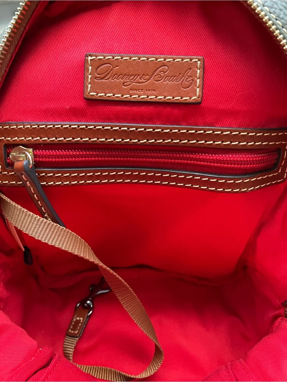 Dooney & Bourke Olive Pebble Leather Mini Backpack with Brown Trim